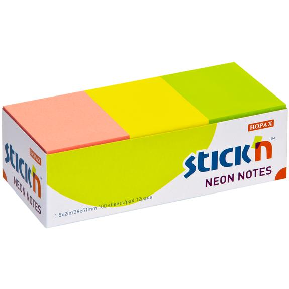 STICK´N 38 × 51 mm, neon mix, 12 × 100 lap (21131)