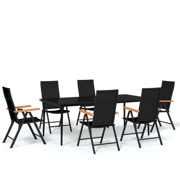 Set de mobilier pentru grădină, 7 piese, negru