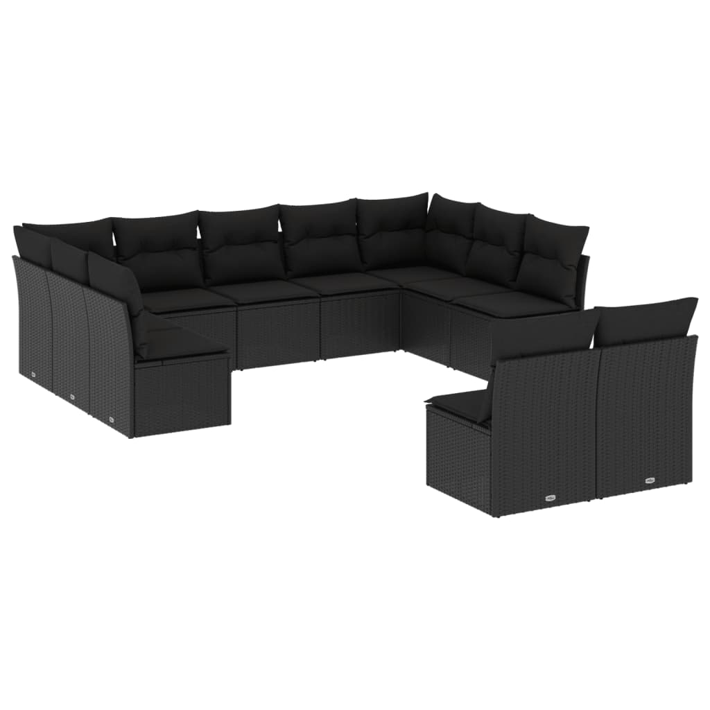 11 részes fekete polyrattan kerti ülőgarnitúra párnákkal (3218345)
