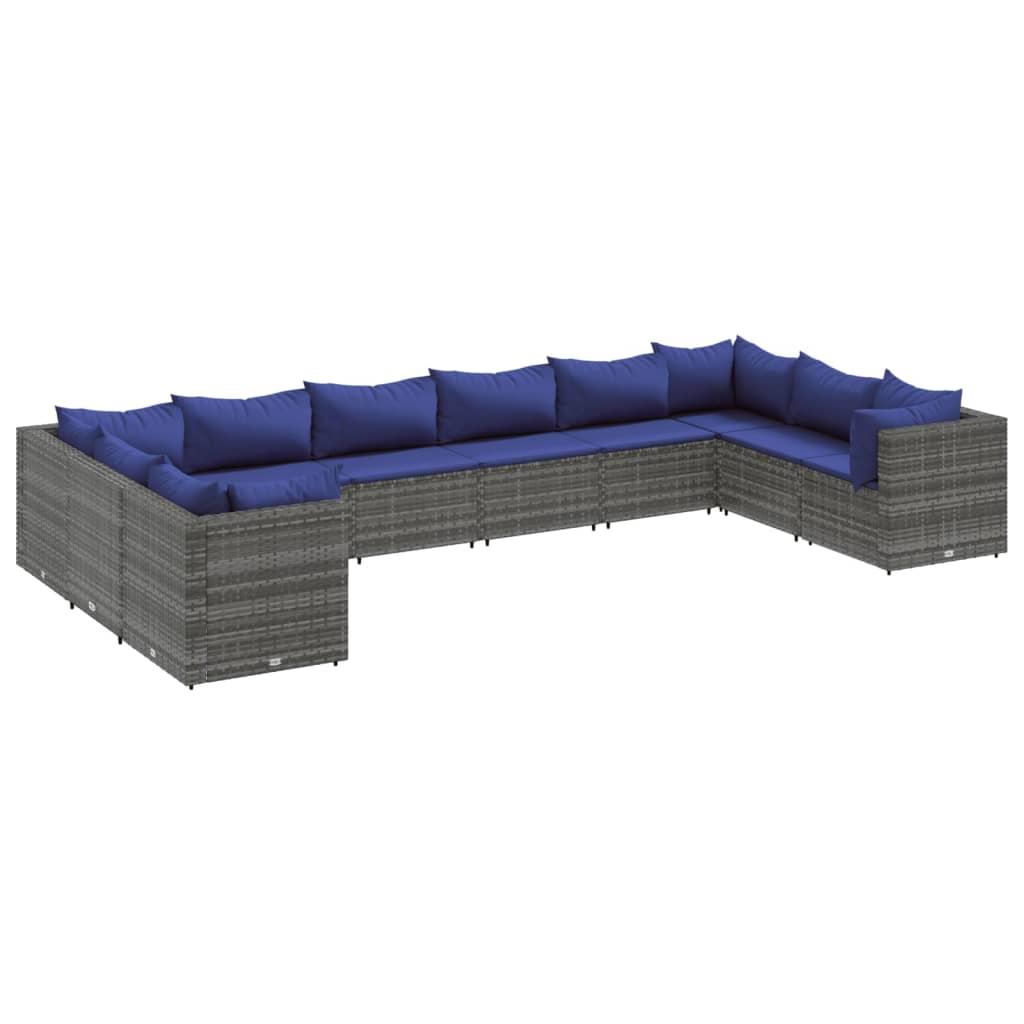 10 részes szürke polyrattan kerti ülőgarnitúra párnákkal (3308287)