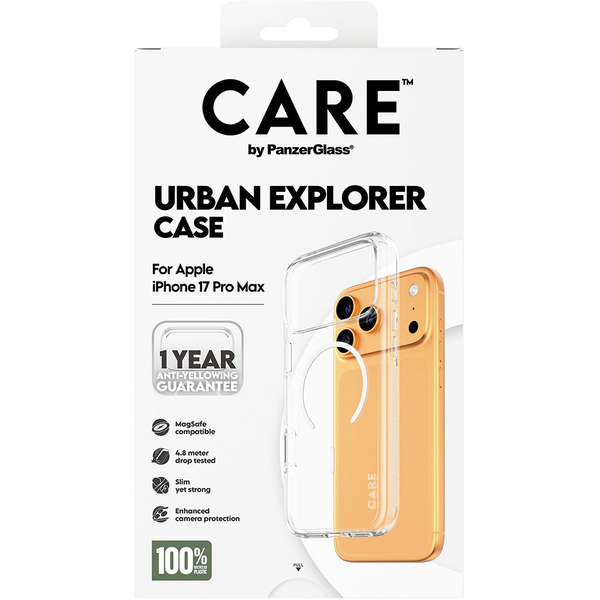 PanzerGlass CARE tok Apple iPhone 17 Pro Max-hoz, Urban, átlátszó/fehér, MagSafe
