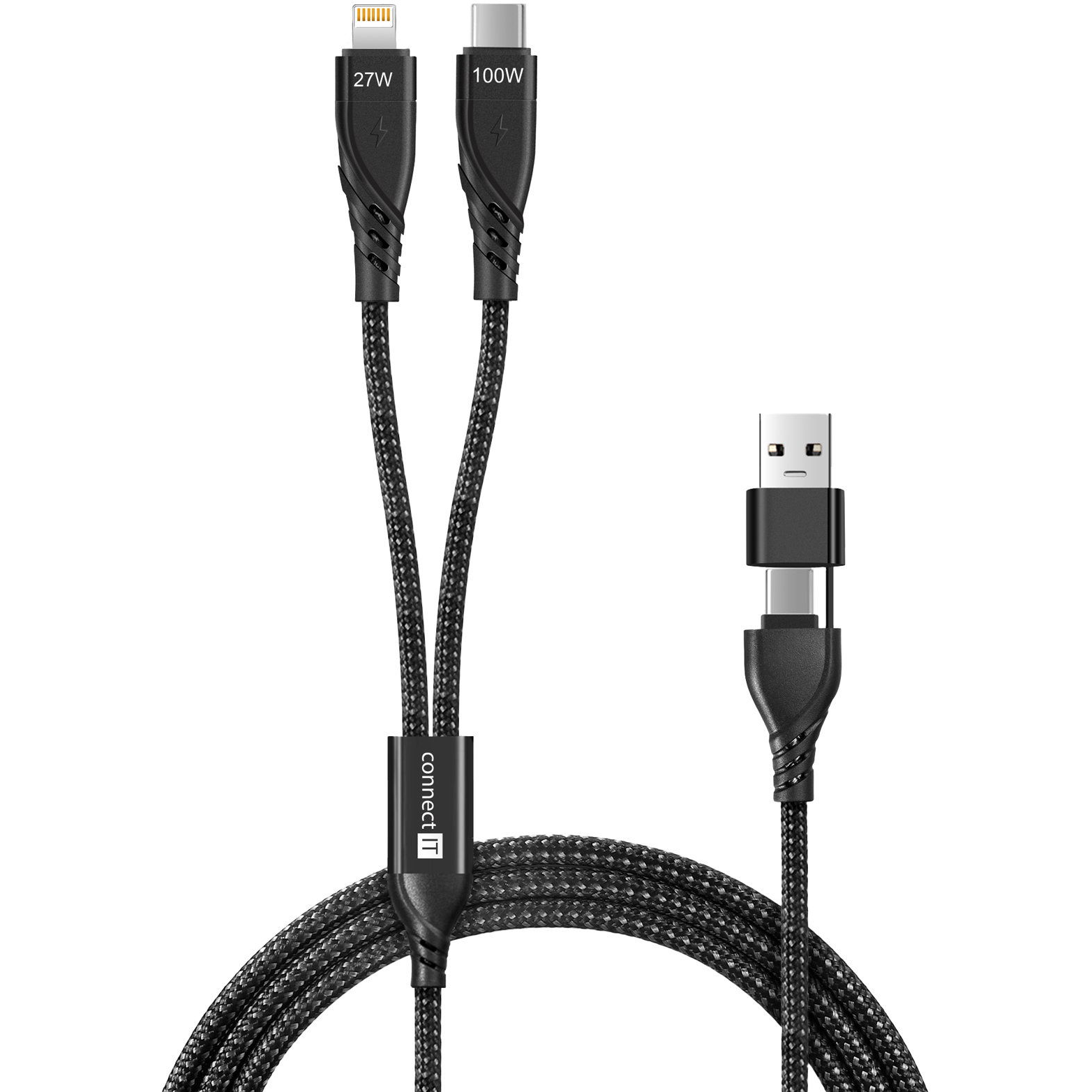 CONNECT IT Wirez 4in1 (USB-C, Lightning), fekete (CCA-2310-BK)