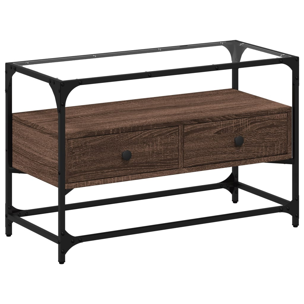 barna tölgy színű szerelt fa TV-szekrény üveglappal 80x35x51 cm (846063)