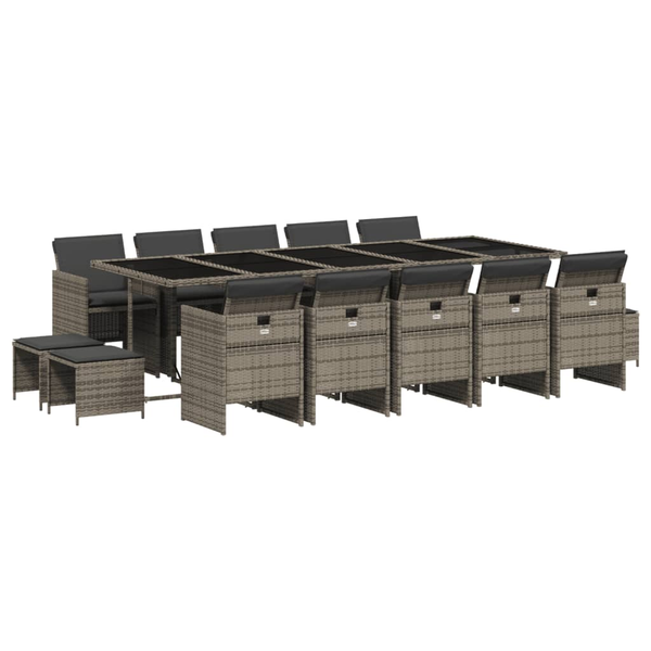 Set mobilier de grădină cu perne, 15 piese, gri, poliratan