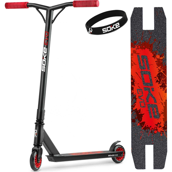 Klasszikus roller, SOKE EVO, piros, 83 cm, 10 cm 88A PU kerekek, ABEC-9 csapágy, HIC kompresszió, integrált kormánycsapágy, Y kormány, max. 100 kg
