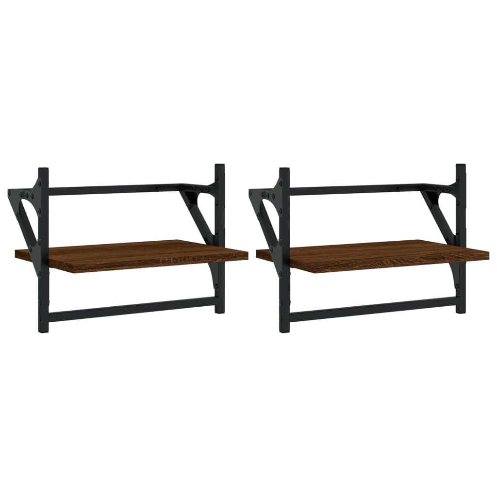 2 db barna tölgyszínű falipolc rúddal 40 x 25 x 30 cm (836242)