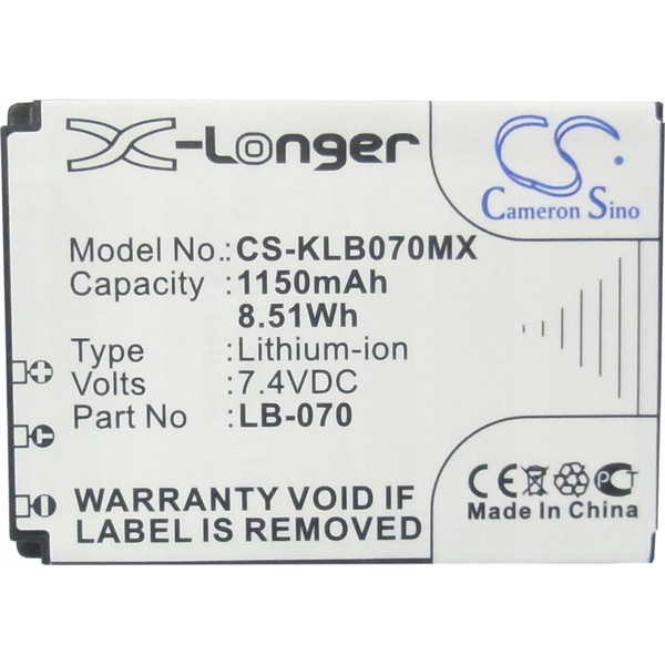  Cameron Sino Akumulator Bateria Typu Lb-070 Lb070 Do Kodak Pixpro S1 S-1 Az651 Astro Zoom Az652 Az901 / Cs-klb070mx