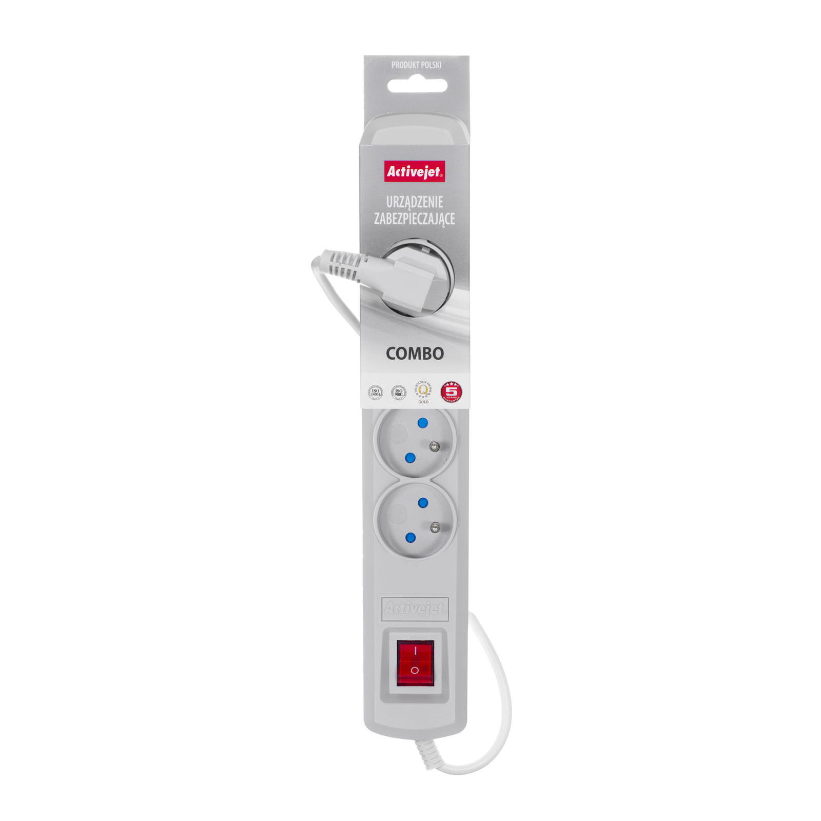 ActiveJet ACP-5GN 3M SZ 5 aljzatos elosztó kapcsolóval 3m - Szürke (ACP-5GN 3M SZ)