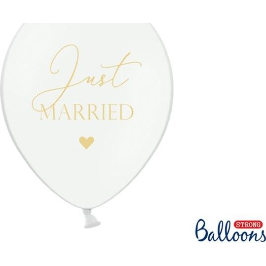 Lufi - 30 cm, 6 Darab/Csomag, Just Married, Fehér