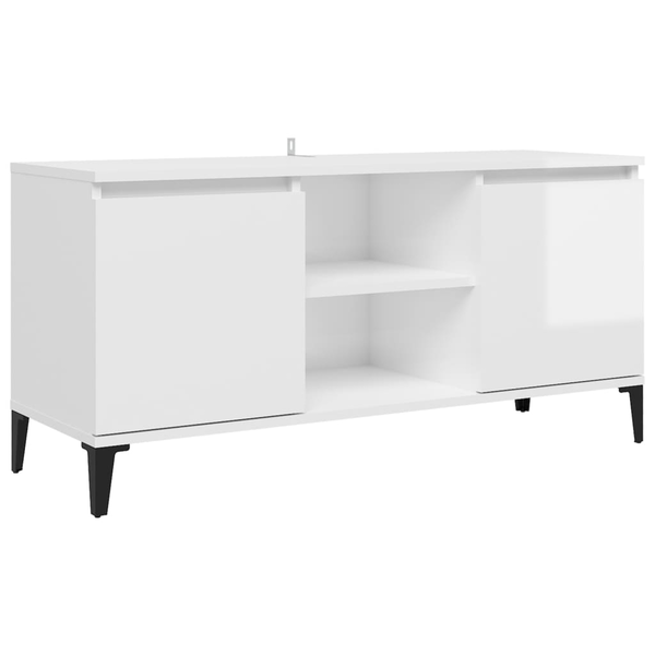 Comodă TV cu picioare metalice, alb extralucios, 103,5x35x50 cm