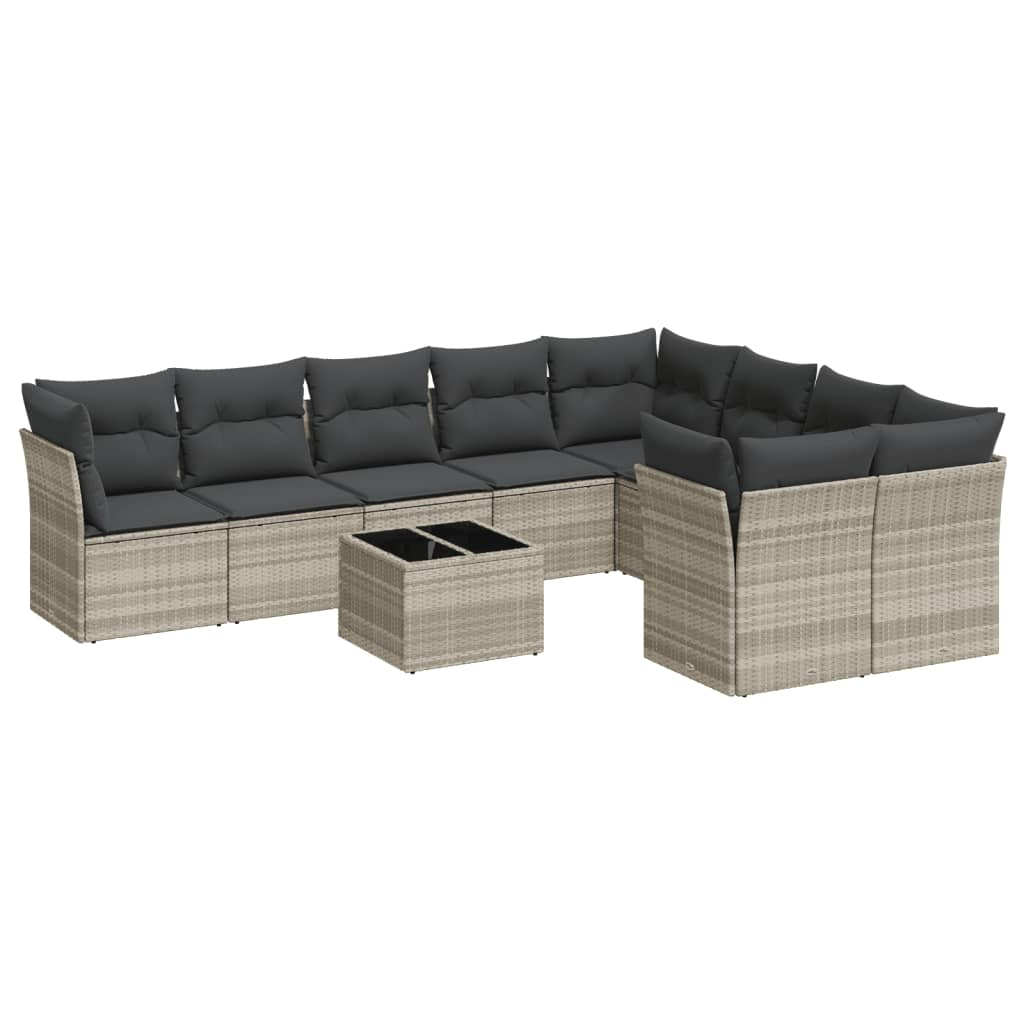 10 részes világosszürke polyrattan kerti ülőgarnitúra párnákkal (3250021)