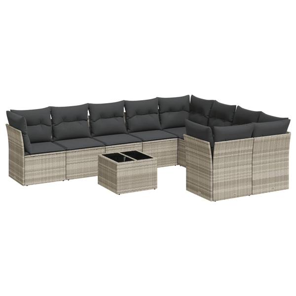 Set canapele de grădină cu perne 10 piese gri deschis poliratan