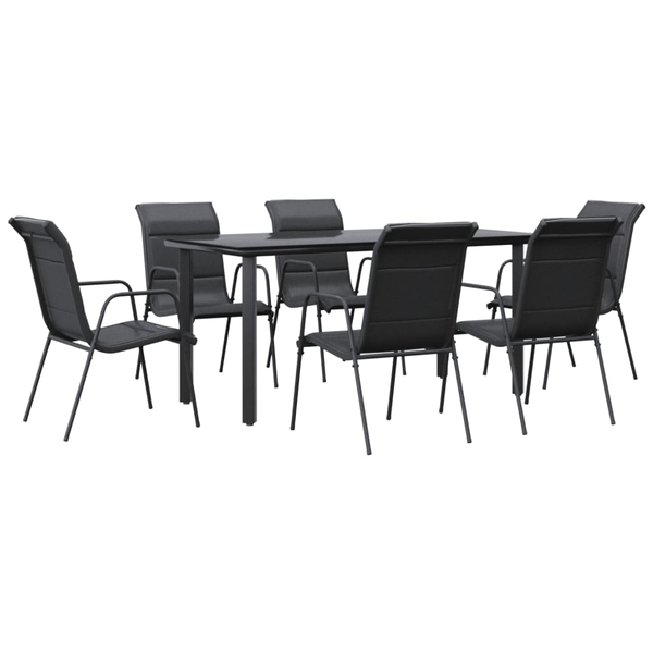 Set mobilier de grădină, 7 piese, negru, oțel și textilenă