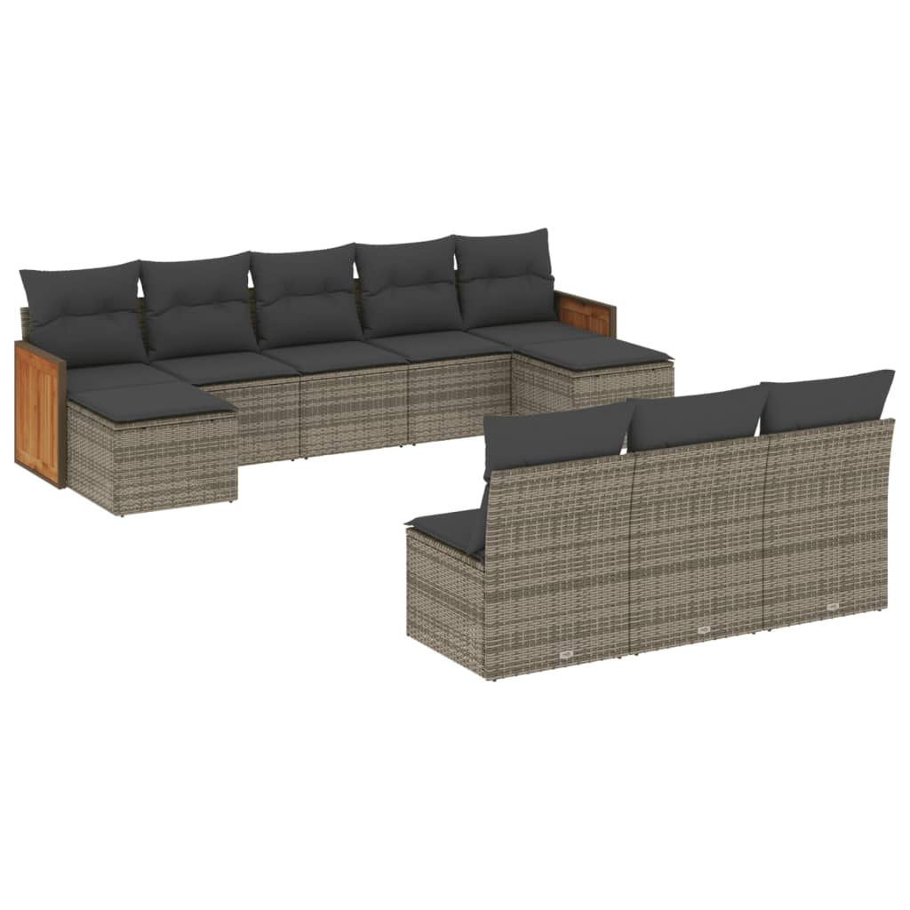 10 részes szürke polyrattan kerti ülőgarnitúra párnákkal (3260471)