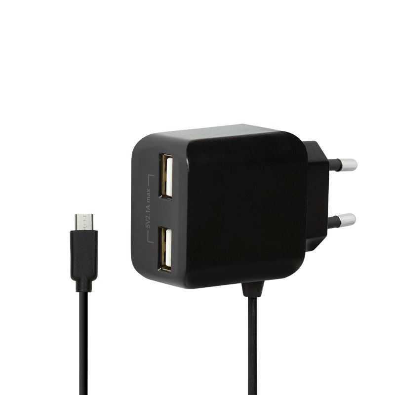 LogiLink 2xUSB-A hálózati töltő + fix Micro USB kábel fekete (PA0157) (PA0157)