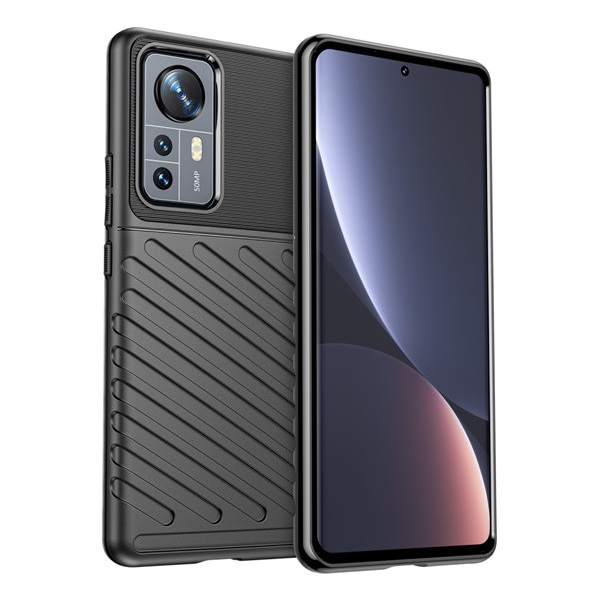 Szilikon telefonvédő (közepesen ütésálló, csíkos, dombor minta) FEKETE [Xiaomi 12 Pro] (5996591128382)