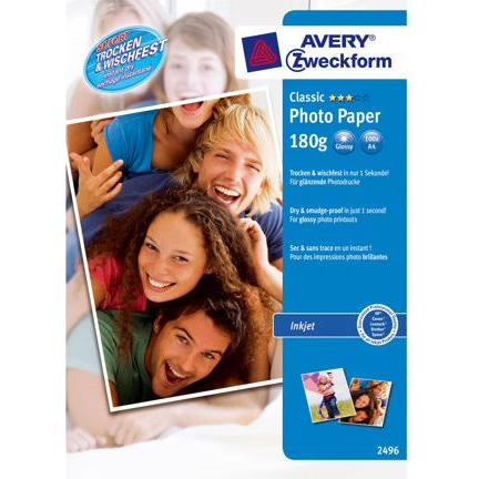 Avery-Zweckform Classic Photo Paper Inkjet 2496 Fénykép papír DIN A4 180 g/m² 100 lap Fényes (2496)