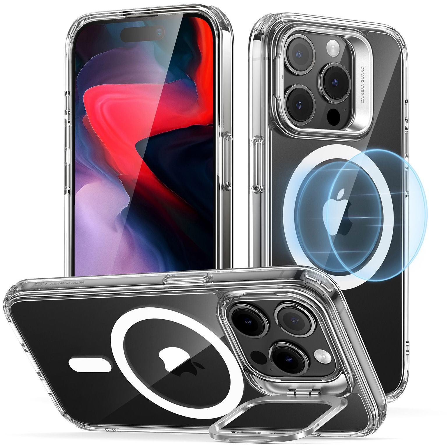 ESR Classic Hybrid Case with Stash Stand (HaloLock), Compatible with iPhone 15 Pro Clear tok (1A6740102)