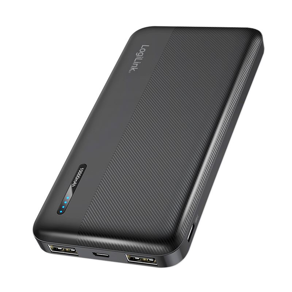 Power Bank 10000mAh LogiLink 1xUSB-C, 2x USB-A Zwart