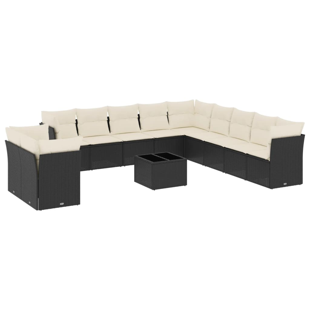 12 részes fekete polyrattan kerti ülőgarnitúra párnákkal (3217886)