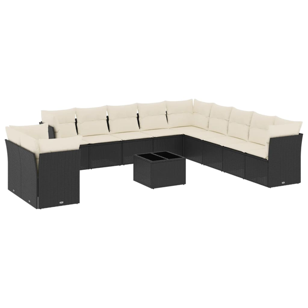Set canapele de grădină, 12 piese, cu perne, negru, poliratan
