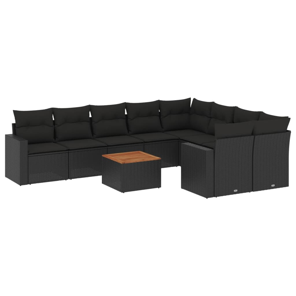10 részes fekete polyrattan kerti ülőgarnitúra párnákkal (3256608)