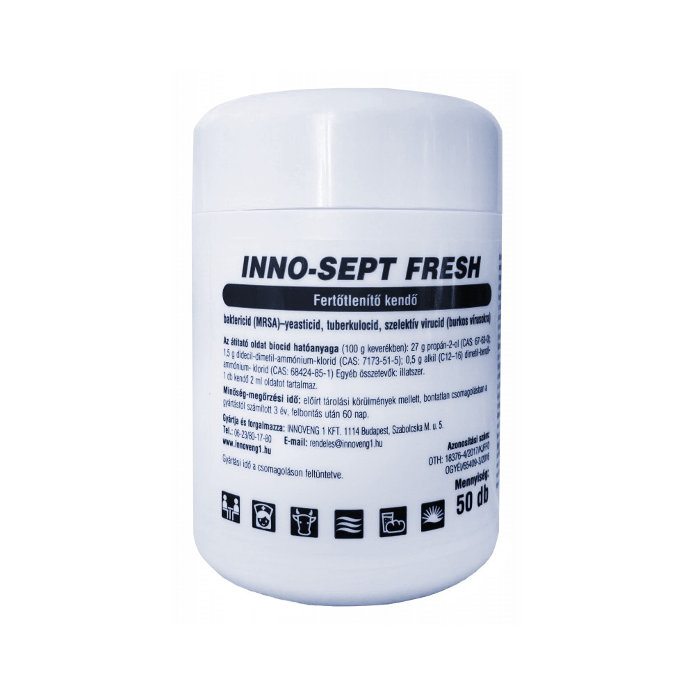 Innoveng Inno-Sept Fresh nedves törlőkendő fertőtlenítő hatással 50db (5999024060297) (5999024060297)