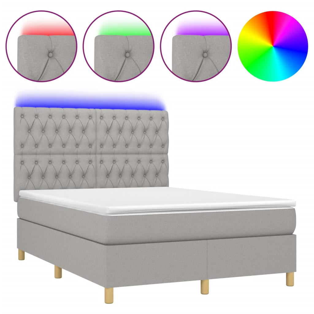 sötétszürke szövet rugós és LED-es ágy matraccal 140x190 cm (3135669)