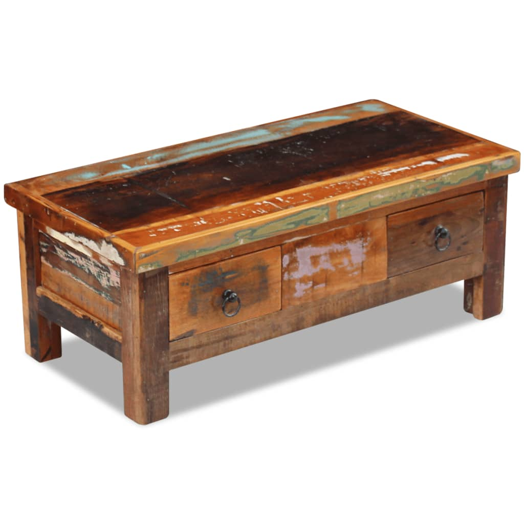 tömör újrahasznosított fa fiókos dohányzóasztal 90 x 45 x 35 cm (243321)