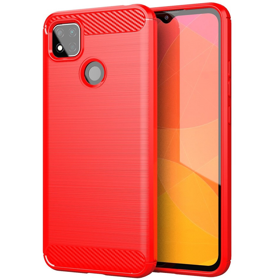 Samsung Galaxy M22 SM-M225F, Szilikon tok, közepesen ütésálló, szálcsiszolt, karbon minta, piros (120661)