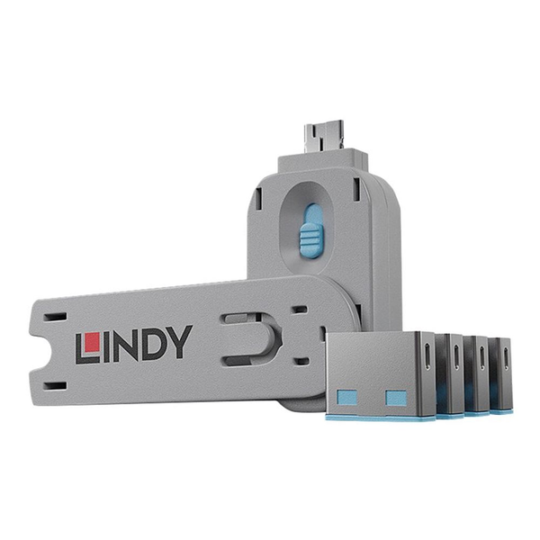 Lindy 40452 poortblokker Poortblokker + sleutel USB Type-A Blauw Acrylonitrielbutadieenstyreen (ABS) 5 stuk(s)