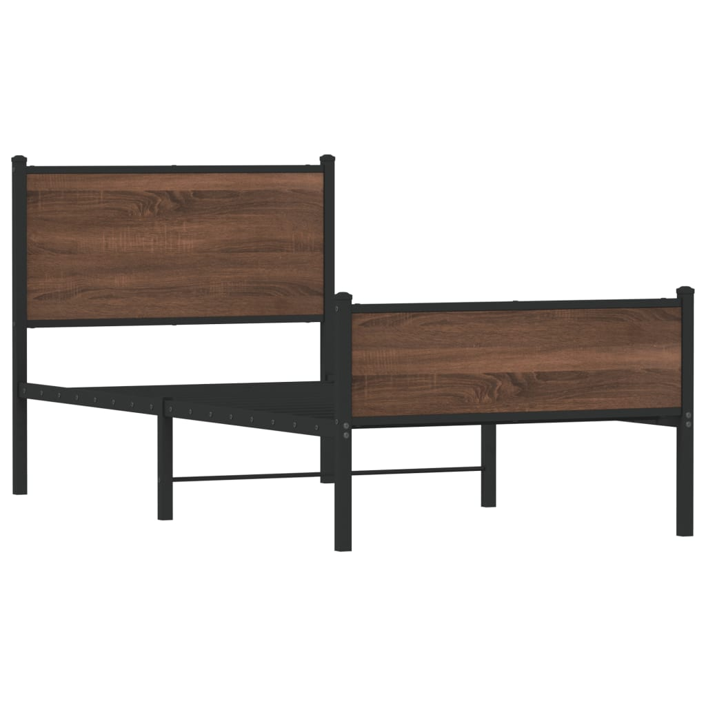 barna tölgy színű fém ágykeret fej- és lábtámlával 75 x 190 cm (4007948)