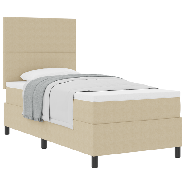 Boxspring ágy matraccal, világos bézs, 90x200 cm, kordbársony szövet