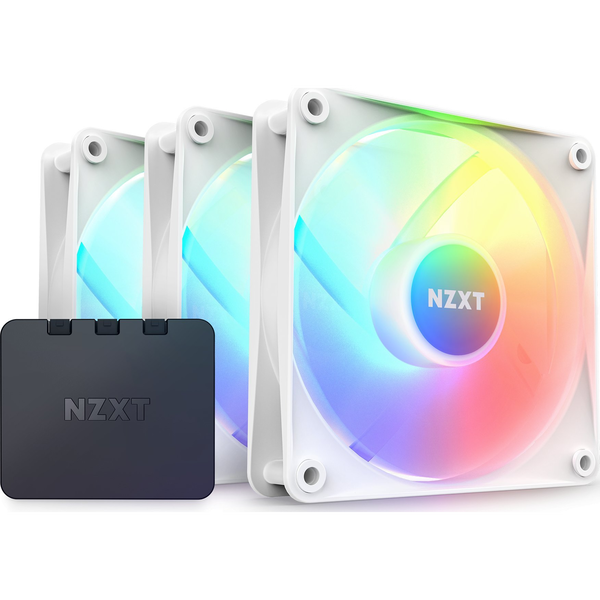 Kit ventilatoare + Controler RGB NZXT F120 RGB Core Triple Pack, 3 x 120mm, Alb