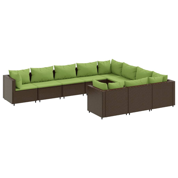 Set canapele de grădină cu perne, 10 piese, maro, poliratan