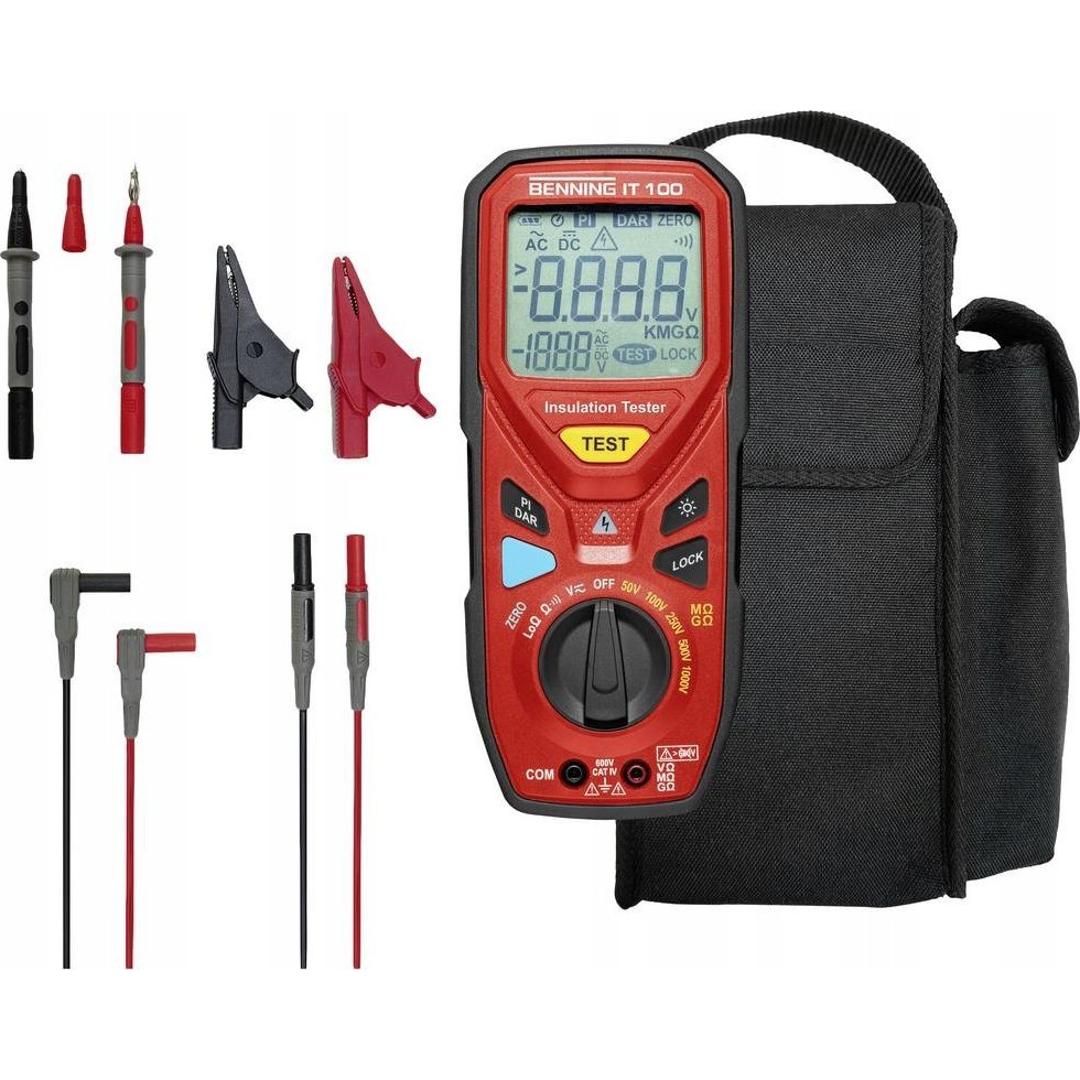 Benning IT 100 Szigetelésmérő műszer 50 V, 100 V, 250 V, 500 V, 1000 V 20 GΩ (BG044107)