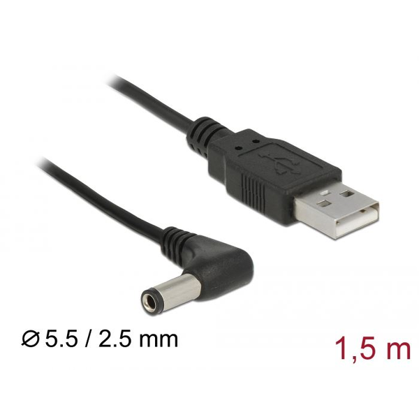 DELOCK Stromkabel USB > DC 5.5x2.5 90° St/St 1.5m