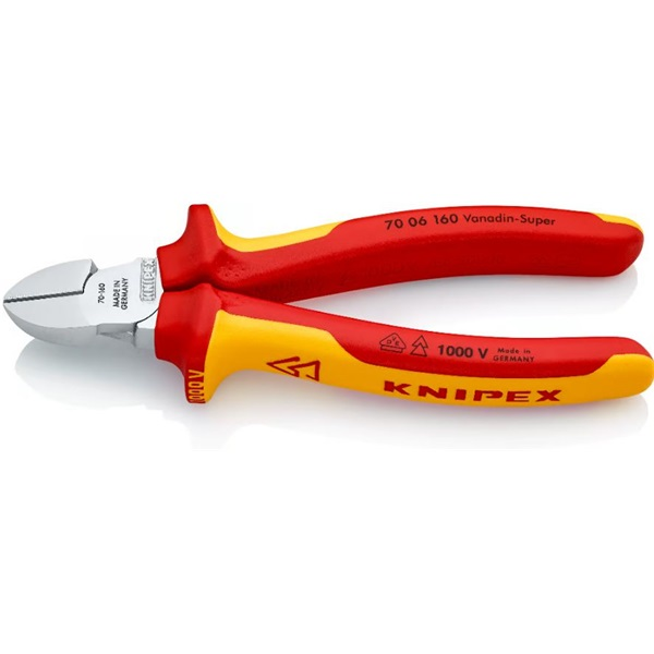 KNIPEX oldalcsípő fogó (oldalvágó), 1000V szigetelt, krómozott, 160mm, bliszteres kivitel, 70 06 160 SB (70 06 160)