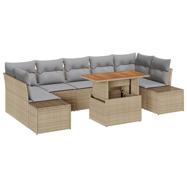 Conjunto De Sofá De Jardín De 8 Piezas Con Cojines Beige De Ratán De Polietileno V8704 Unico / Beige