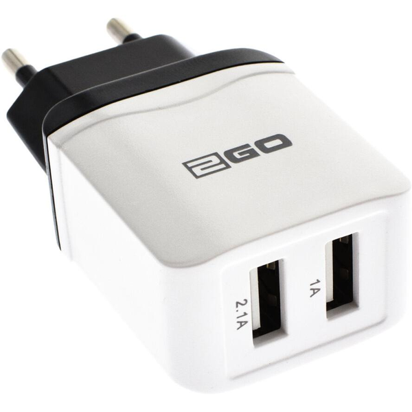 2GO USB Netz-Ladegerät Universal Dual-USB 100V-240V - weiss