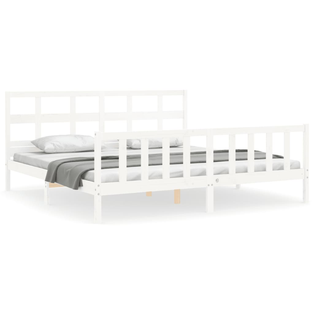 fehér tömör fa ágykeret fejtámlával Super King Size (3193027)