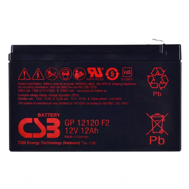 CSB Battery GP 12120 Standby USV Ólomakku 12 V 12 Ah Ólom-vlies (AGM) (Sz x Ma x Mé) 151 x 100 x 98 mm 6,35 mm-es laposérintkezős dugó (GP12120F2)
