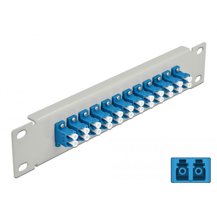 Delock 10 üvegszálas patch panel 12 portos LC Duplex 1U kék szürke (66786) (DE66786)