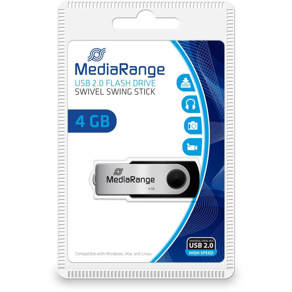 MediaRange USB-Stick  4GB Flash Drive silber swivel swing