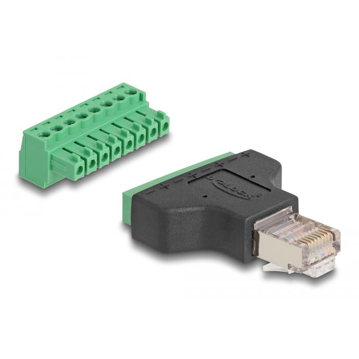 Delock adapter RJ45 dugó > 8 tűs csatlakozóblokk, 2 rész 3,81 mm (66471) (DE66471)