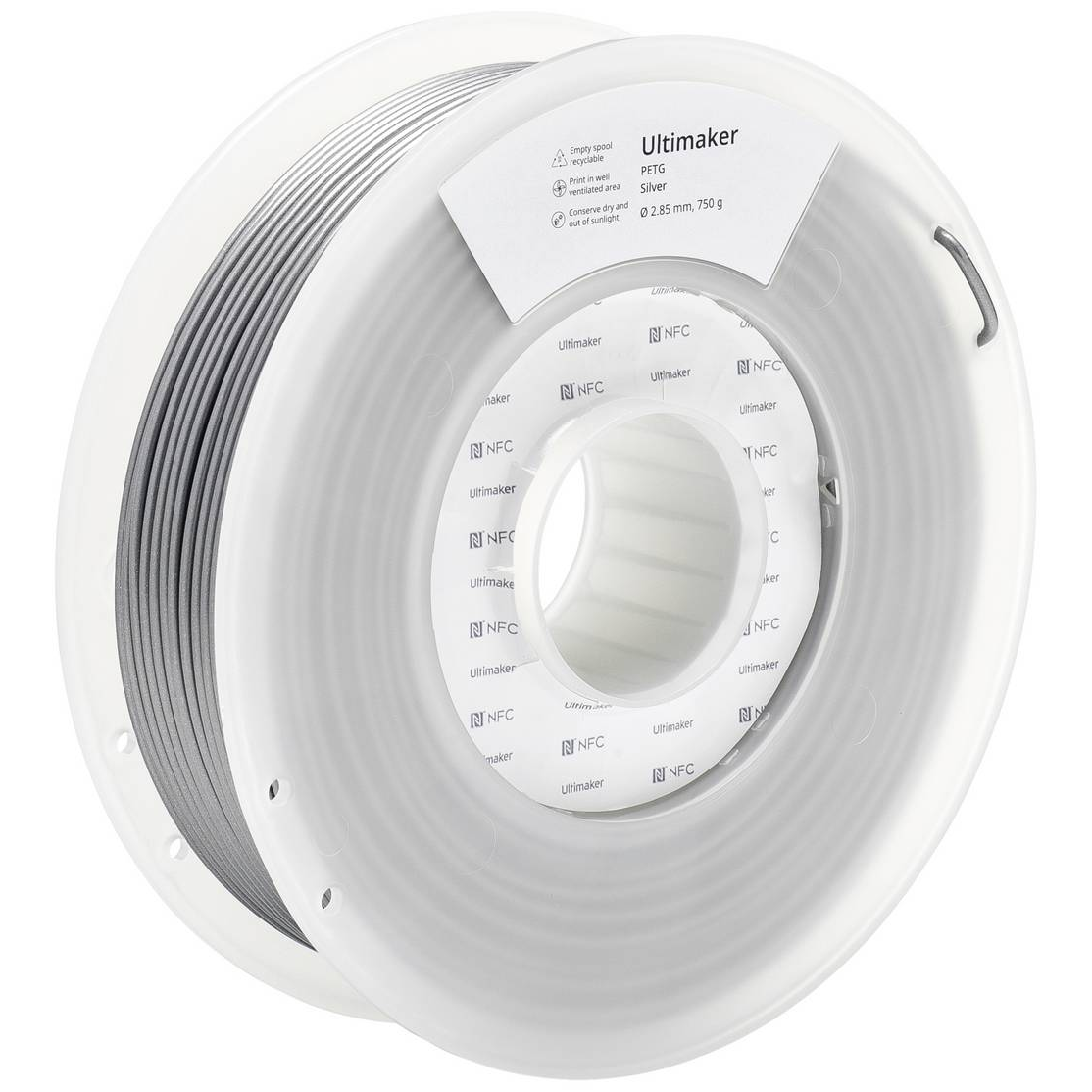 Ultimaker 227326 3D nyomtatószál PETG vegyileg ellenálló, hőálló 2.85 mm 750 g Ezüst 1 db (227326;0) (227326;0)