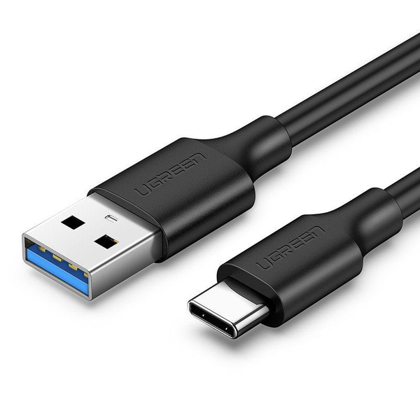 Кабел за данни, UGREEN US184, USB към USB-C 3.0, Бързо зареждане, 3A, Дължина 0,5 м, Черен, Скорост на синхронизация до 5 Gb/s