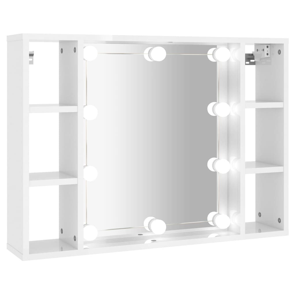 magasfényű fehér tükrös szekrény LED-ekkel 76 x 15 x 55 cm (808861)