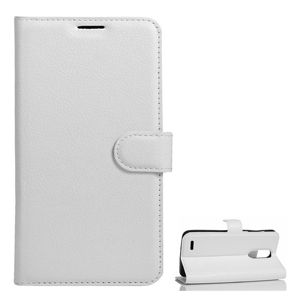 Tok álló, bőr hatású (FLIP, oldalra nyíló, asztali tartó funkció, prémium) FEHÉR [LG K10 (2017) M250n] (5996457698325)