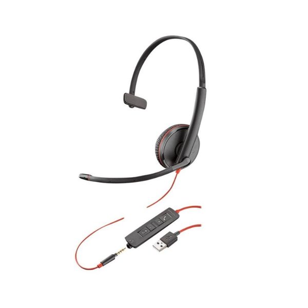POLY Blackwire 3215 Слушалки Жичен Лента за глава Офис/Център за обаждания USB Тип-A Черен, Червен